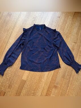 Joe’s Jeans Whitney Shirred Blouse Medium Smocked Ruffle Top Micro Animal Print